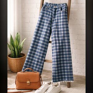 Princess Polly XX Blue Plaid High-Rise's, Size 2